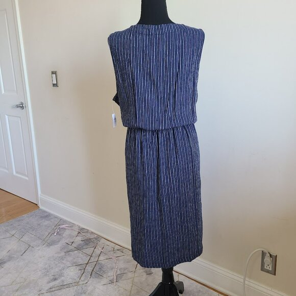 Old Navy Linen Blend Striped Button Front Midi Dress XL Pockets Cottagecore - Picture 4 of 9